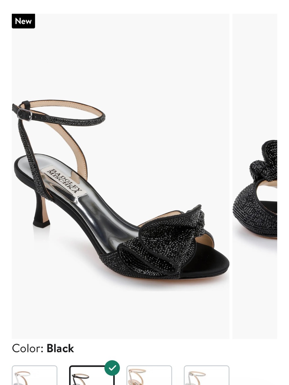 Badgley Mischka Black Beaded Knot Ankle-Strap Heel